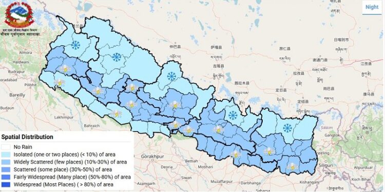 आज पनि देशका धेरै ठाउँमा हल्कादेखि मध्यम वर्षाको सम्भावना