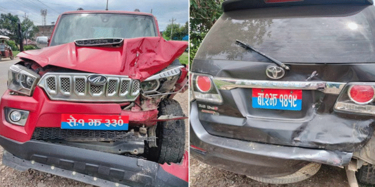 सुदूरपश्चिमका दुई मन्त्री सवार गाडी आपसमा ठोक्किँदा क्षति