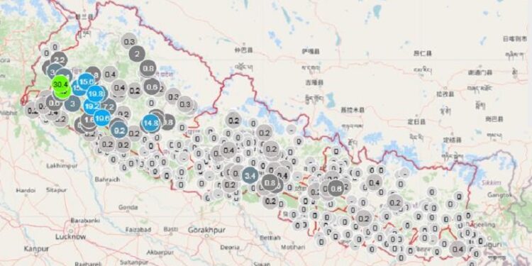 मध्य र पश्चिमी भेगका केही ठाउँमा हल्कादेखि मध्यम वर्षा