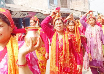 श्रीमद्भागवत पुर्वाङ्गको पूर्वसन्ध्यामा शान्ति कलश यात्रा