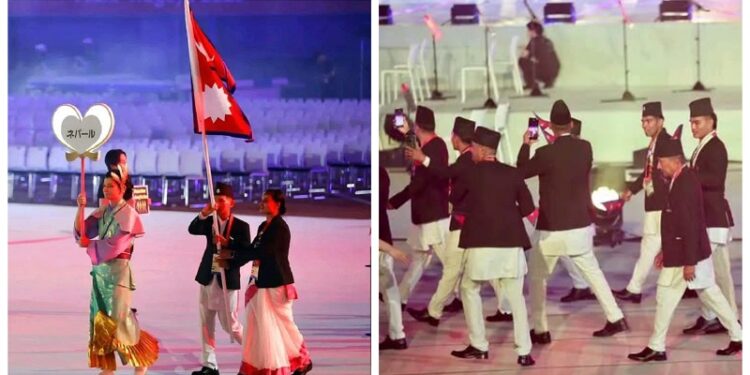 २०औँ एसियाडमा नेपालको झण्डा चन्द्रबहादुर र मानमतीको हातमा