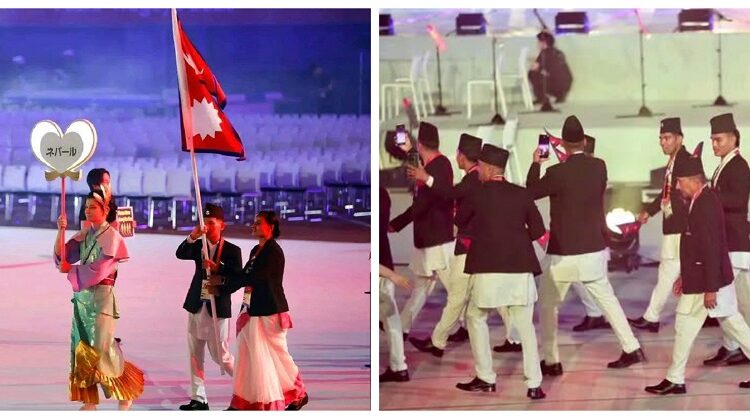 २०औँ एसियाडमा नेपालको झण्डा चन्द्रबहादुर र मानमतीको हातमा